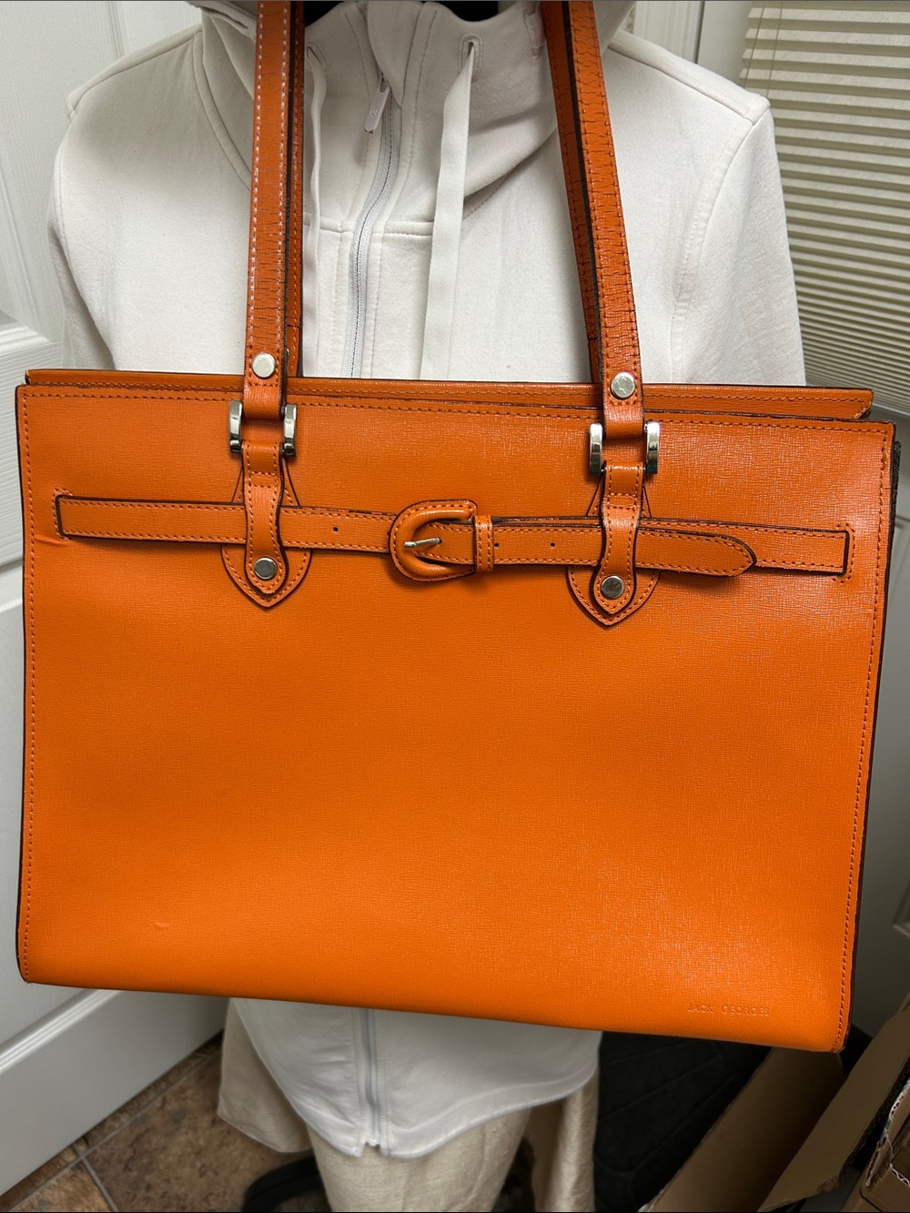 Classic Jack Georges Orange Leather Tote with Belt Accent